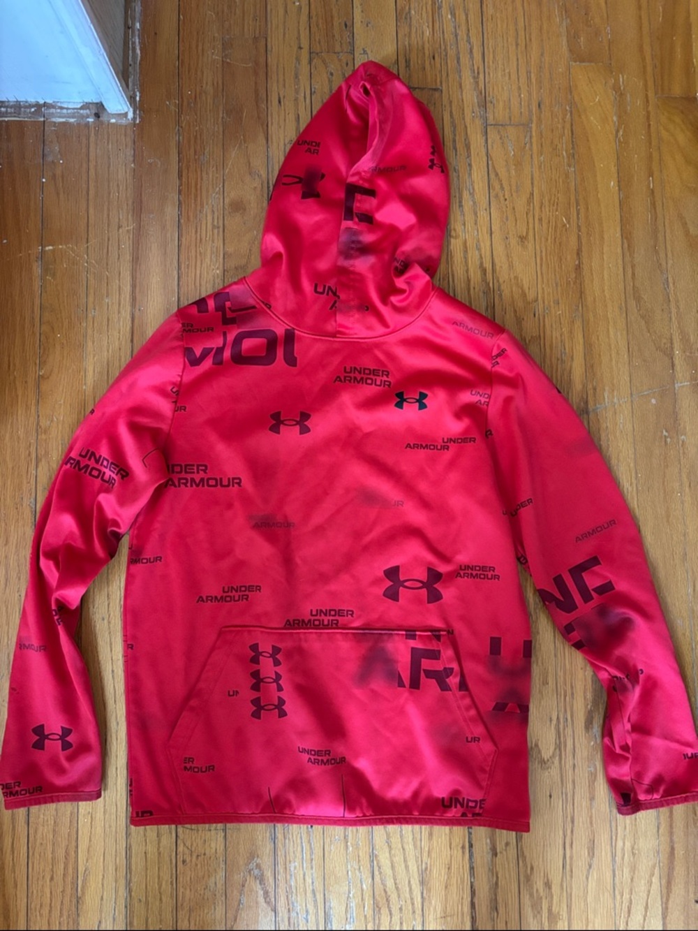 Under Armour Red Hoodie with Black Logo Print